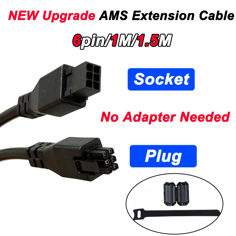 

New Upgrade For Bambu lab AMS lite 1M/1.5M 6-pin Extension Cable For A1/A1 mini /H2 Series/x1p1 3D printer