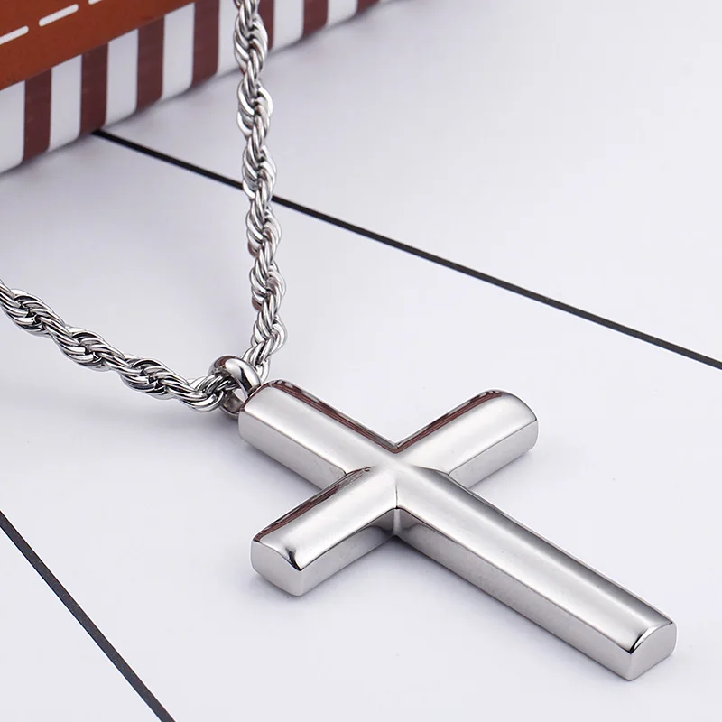 Fongten Vintage Cross Men\'s Pendant Necklaces Stainless Steel Christian Necklace For Men Religious Gold Color Jewelry Gifts