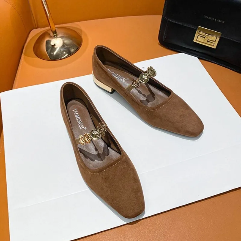 

Retro Womens Shoes Exquisite Suede Square Head Low Heels for Woman French Aristocratic Casual Shoes Designer Shoes Zapatos Mujer