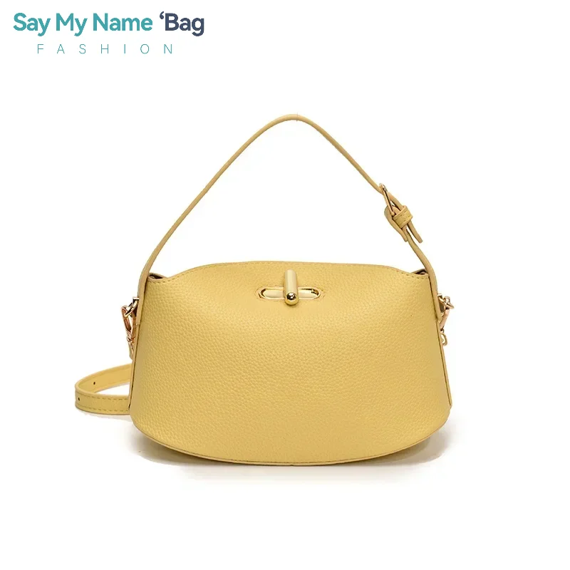 

Litchi Leather Button Handbag Brand Niche Fashion Simple Bucket Bag PU Leather Soft Pink Versatile Luxury Shoulder Bag For Women