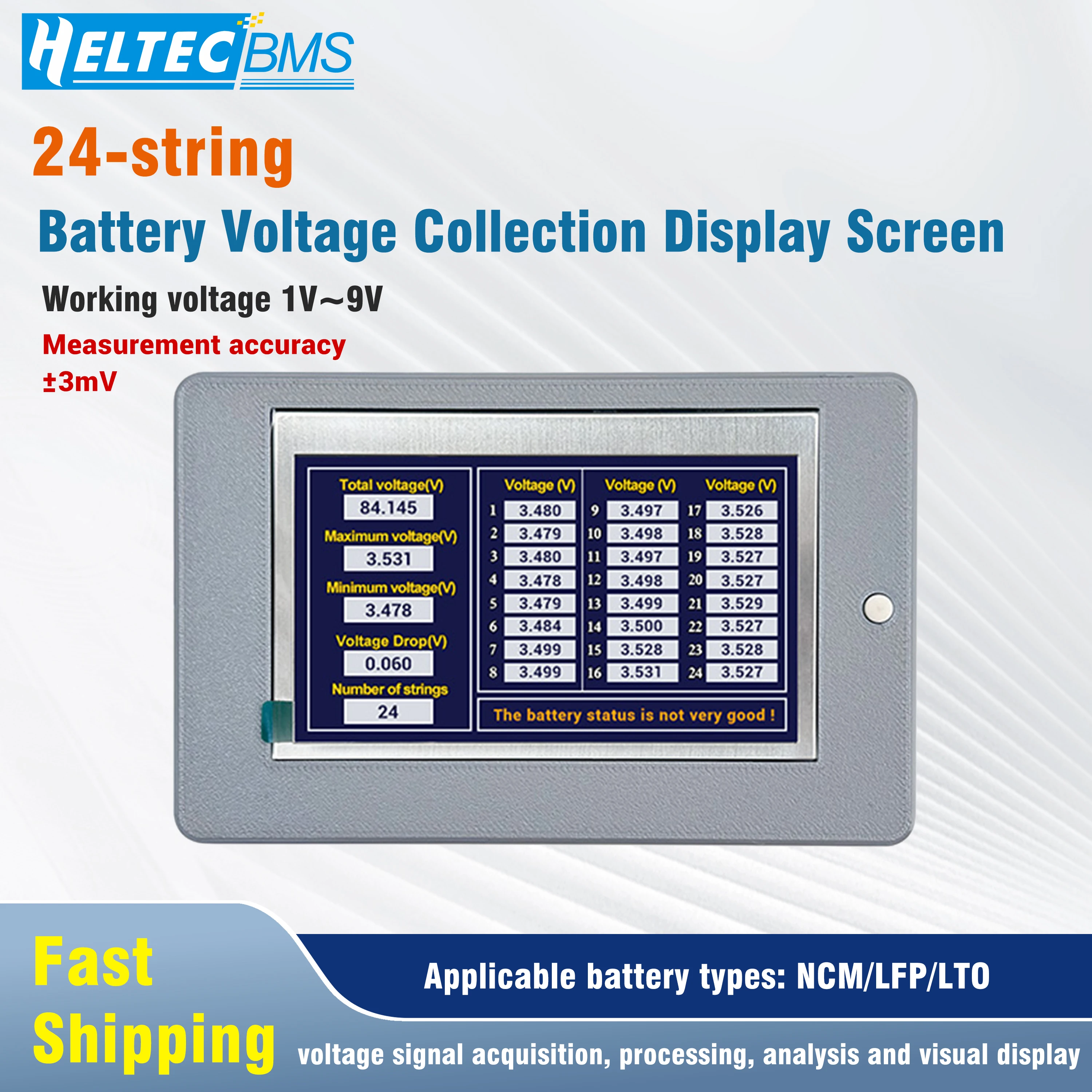 24-string Lithium Battery Pack Single Cell Real-Time voltage acquisition TFT display screen  4.3 Inch for Li-ion LFP LTO battery