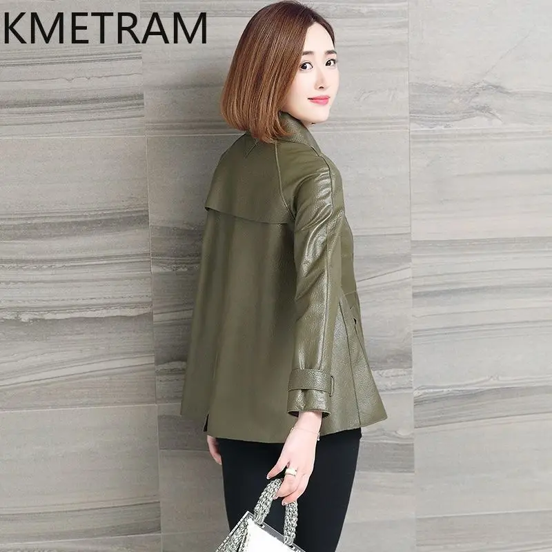 

KMETRAM Genuine Sheepskin Leather Jacket Woman Korean Style Short Trench Coat Chic Loose Lapel Jackets 2026 Fall Women Clothing