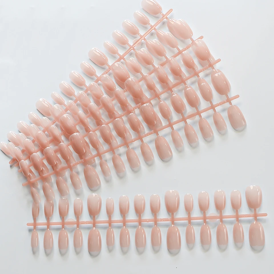150 uñas postizas almendra cortas con degradado, brillantes, nude, tallas XS/S/M, cubierta completa, puntas DIY 4