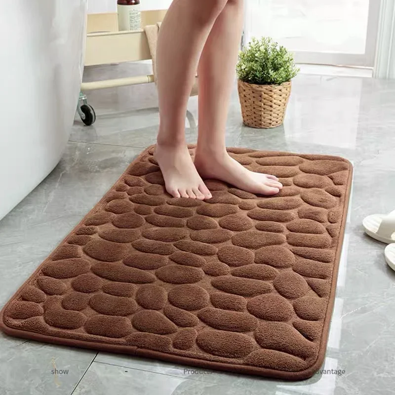 Cobblestone Embossed Bathroom Bath Mat Coral Fleece Non-slip Carpet In Bathtub Floor Rug Shower Room Doormat Memory Foam Pad