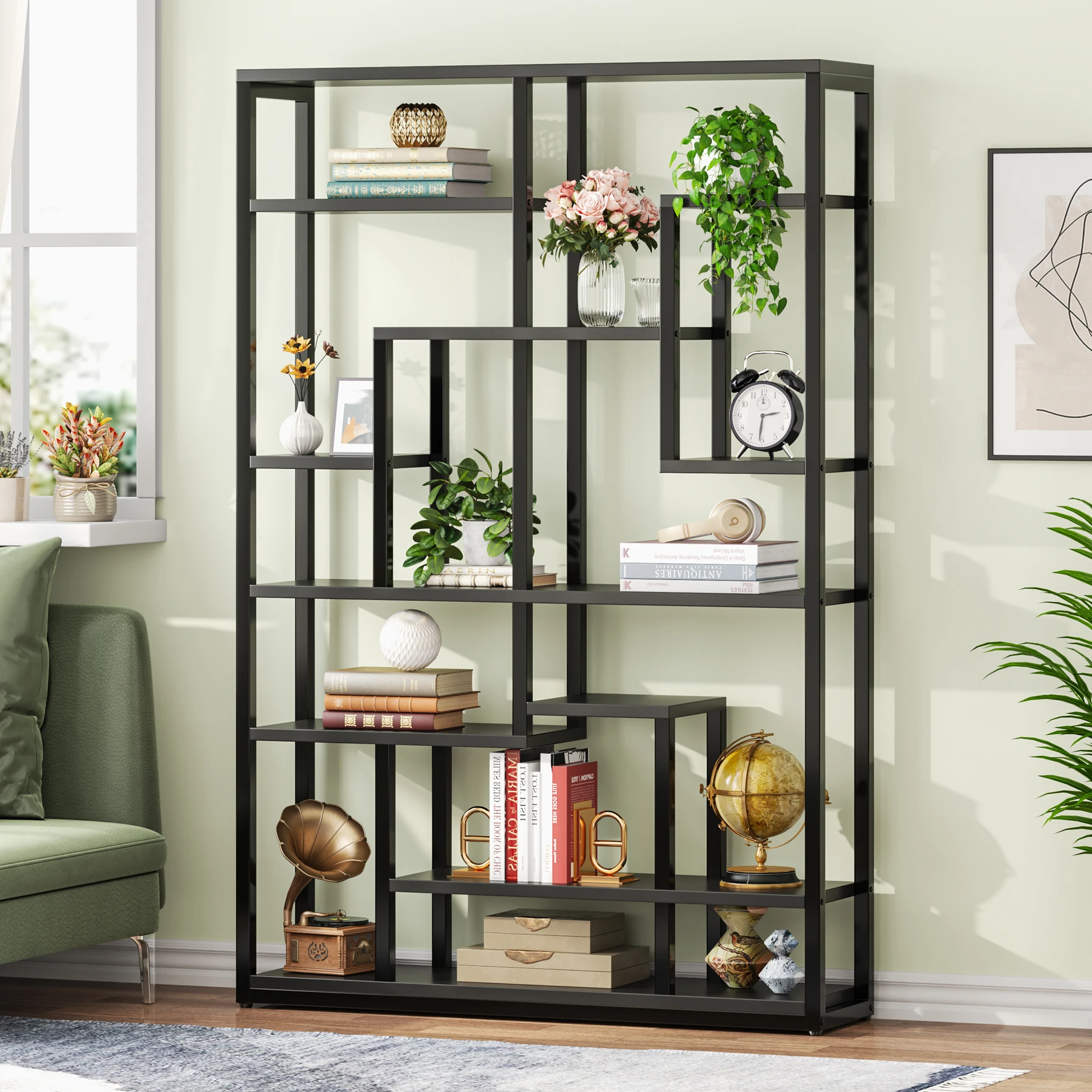 Tribesigns Black Bookshelf Bookcase 9-Tier Bookcase 7FT Tall Display Bookshelf Organizer with Open Storage Shelves