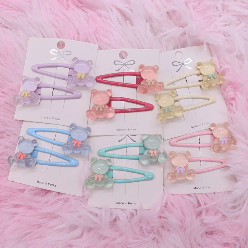 2Pcs/Set Pink Bow  Bear  Cute  Children  Surprise Gift Hairpins Hair Clips  Headwear   Barrette Baby Girls Kids Hair Accessories