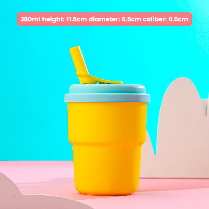 D9 380Ml Water Bottle Kid Silicone Straw Drinking Cup Household Drinking Water Milk Cups Anti-Fall High Temperature Coffee Net