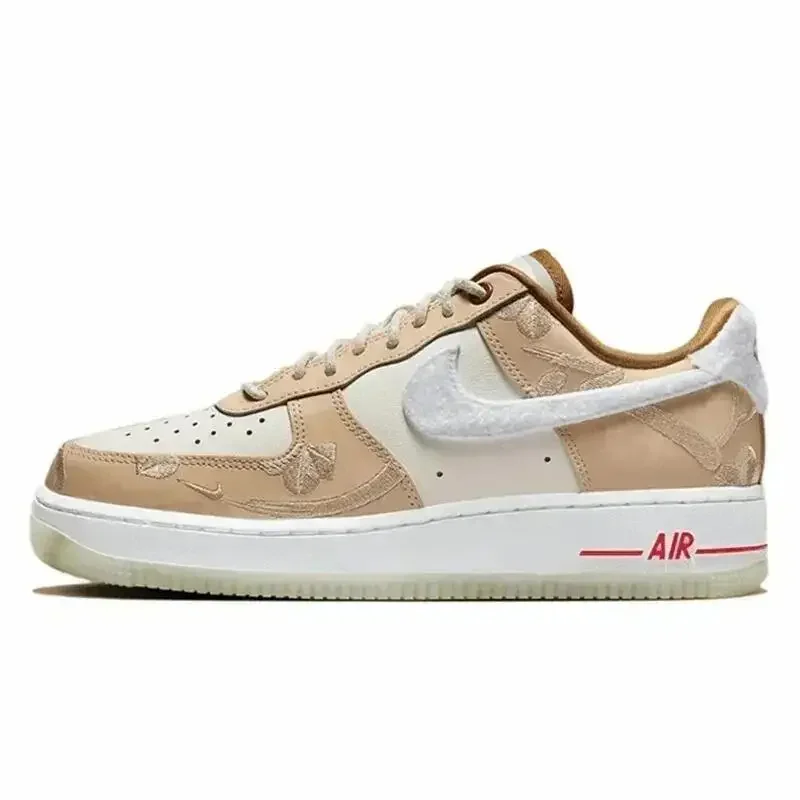 Nike Air Force 1 Flax AF1 Women Men Skateboarding Shoes Leather Non-slip Lightweight Low Shock Absorbent Wear Resistant Yellow