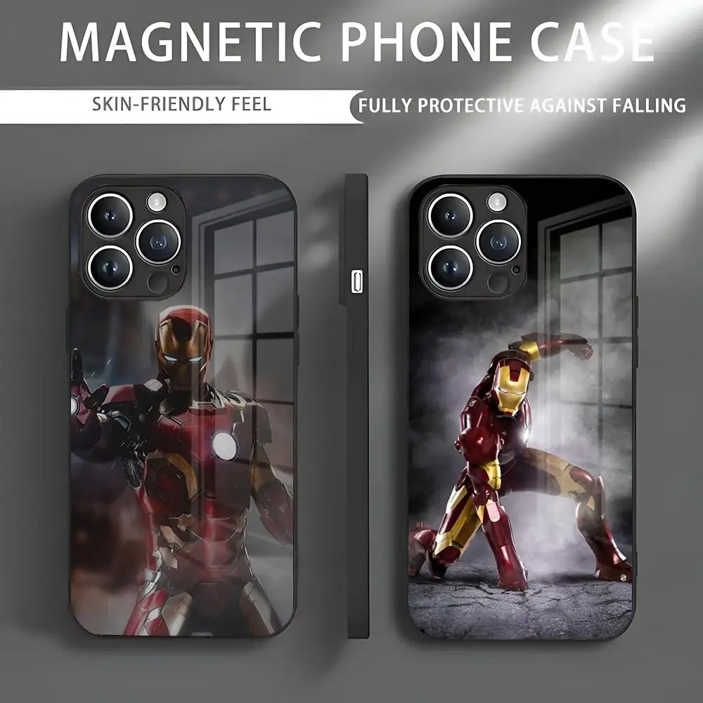 Marvel's Iron Man Phone Case Iphone 16 Pro Max Case 15 14 13 12 11 X XR XS XSMAX 8 Plus Mini Pro Max Glass Magnetic Phone Case