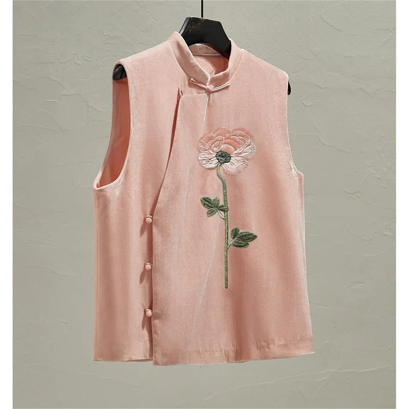 

New Women Coat Fashion Spring and Summer Round Collar Sleeveless Loose Waistcoat Embroider Vest Coat Joker Women Cardigan Vest