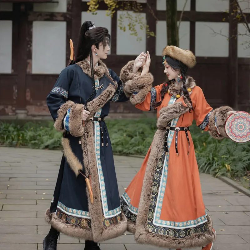 

Embroidered Luo clothing warm sheep round neck robe short crotch chunky Hanfu couple male adult improved