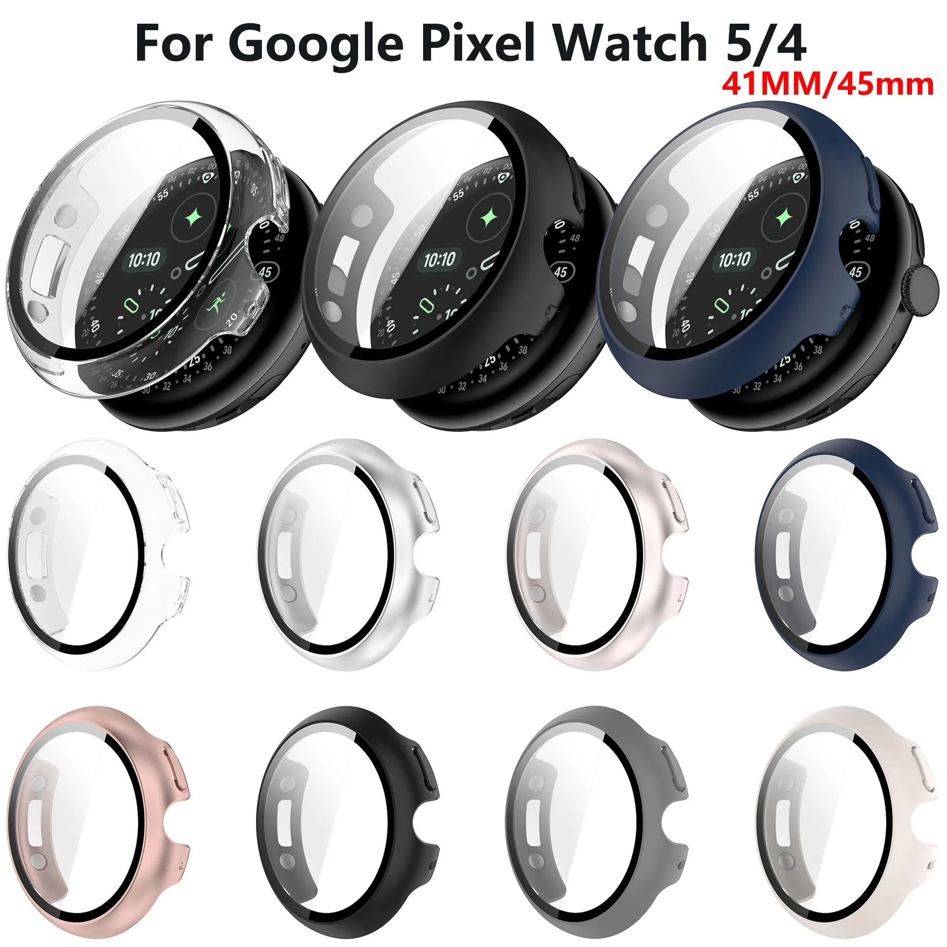 Tempered Glass+Case For Google Pixel Watch 5 4 41MM 45MM Shell Film Cover Protective Smart Watch For Pixel Watch 4/5 Accessories