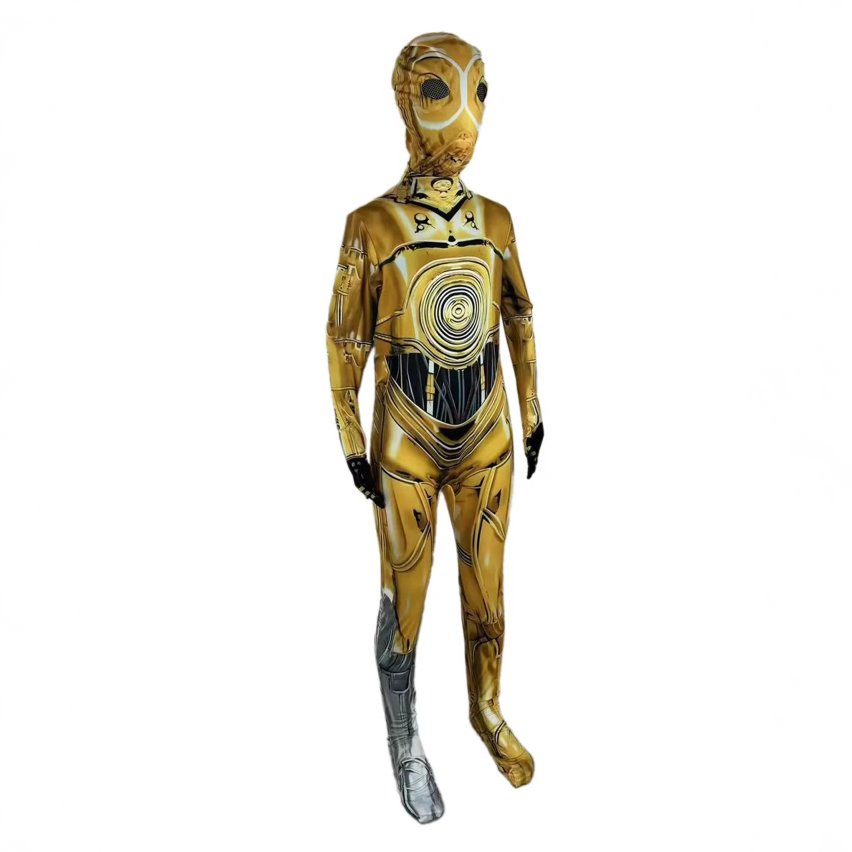 

Halloween C3PO Robot Cosplay Performance Costume Jumpsuit Robot Science Fiction Theme Women's Stage Performance Outfit