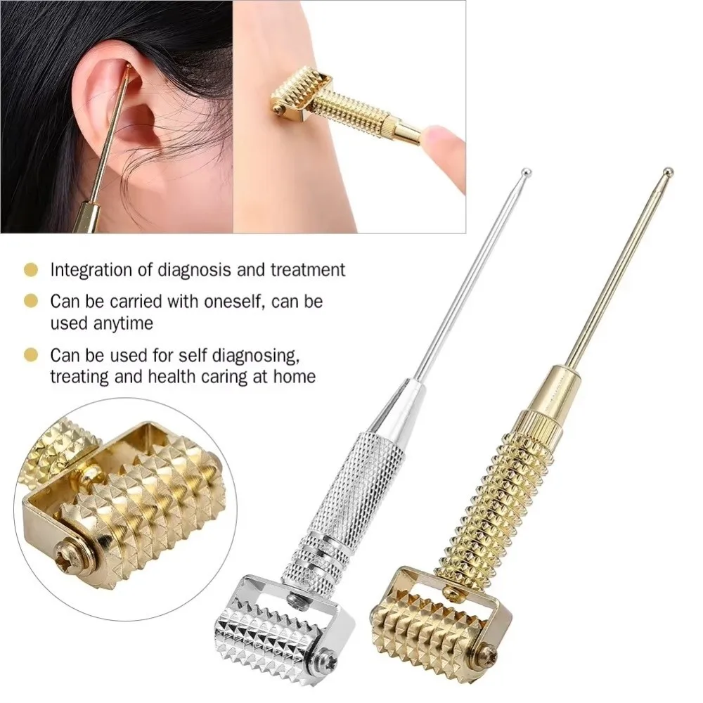 Multifunctional Acupuncture Points Detector Spring Needle Retractable Massage Roller Gold/Silver Ear Massage Tool