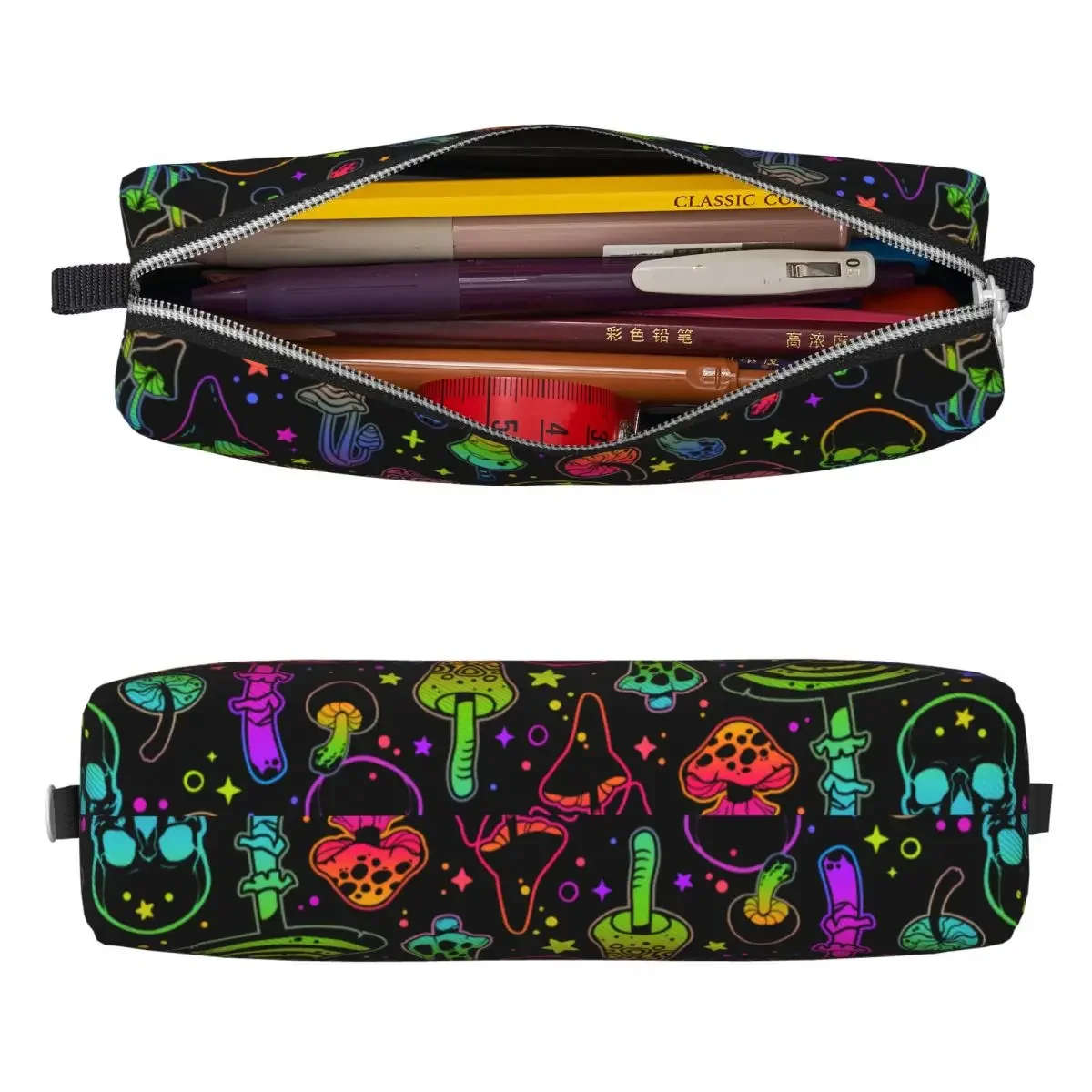 Psychedelic Mushrooms Pencil Case Skull Pencil Pouch Pen Holder for Girls Boys Big Capacity Bags School Supplies Gift Stationery