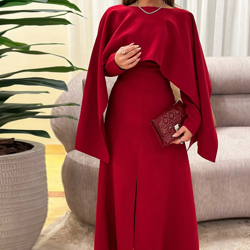 

Elegant Party Evening Dresses Shawl Long Sleeves Solid Color Jersey Front Silt Empire Asymmetrical Dresses For Formal Occasions