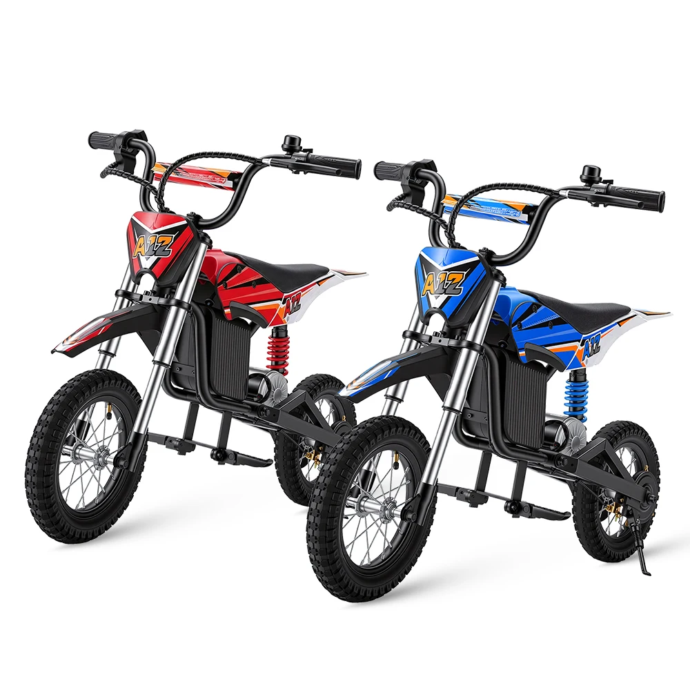 Silnik 350W, bateria 36V 4.5Ah, motocykl elektryczny dla dzieci A12, zasięg 20 km, 3 prędkości (8/13/25 km/h), napęd na tylne koła, amortyzatory do jazdy na zewnątrz. (Blue) — Zdjęcie 2 z 2