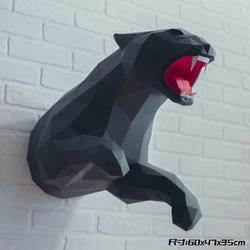 60cm Black Panther 3D Paper Model Hanging Wall Decor Low Poly DIY Papercraft Handmade Origami Room Ornament Creative Puzzles Toy