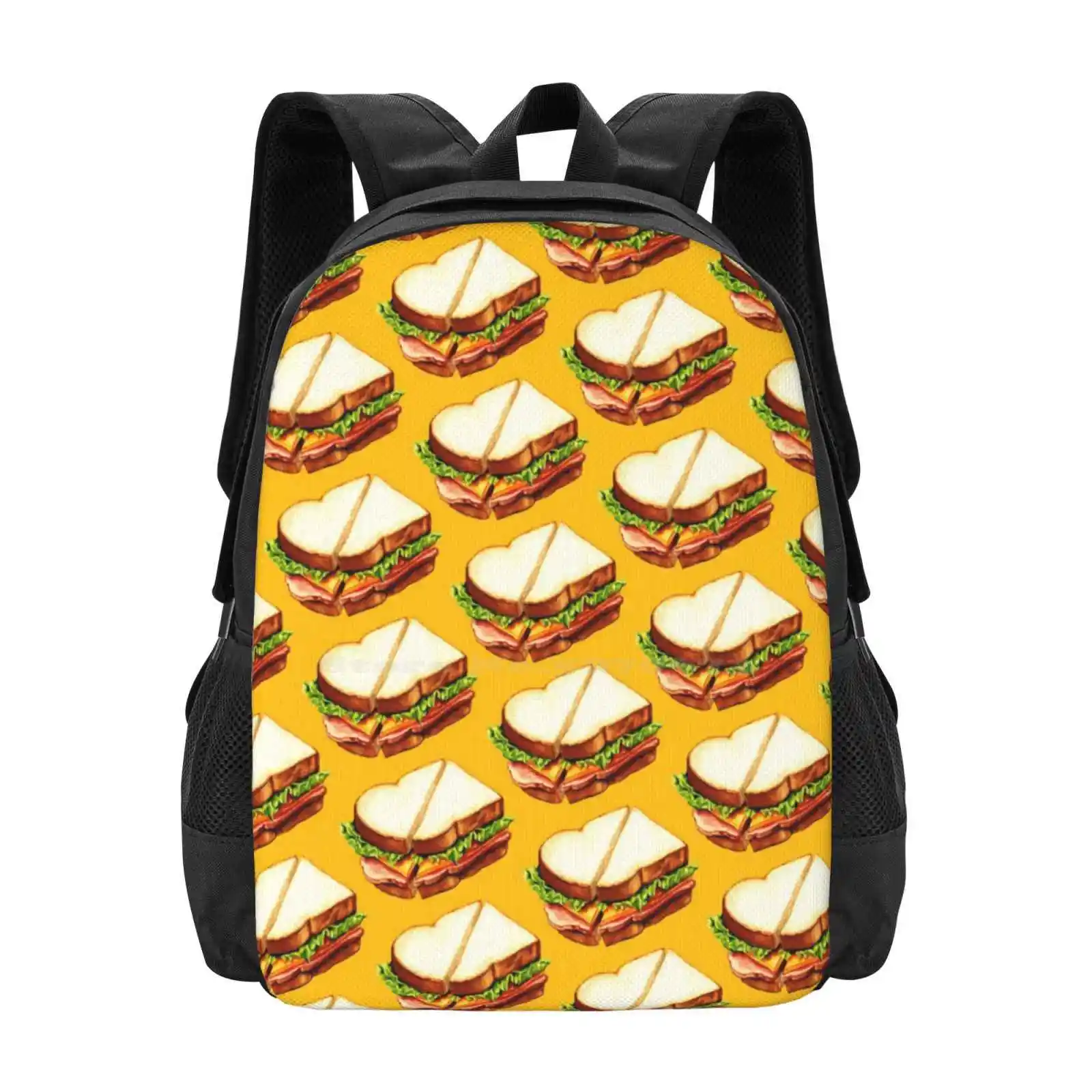 Patrón de sándwich de jamón Venta caliente Mochila Bolsas de moda Sandwich Comida Retro Divertido Vintage