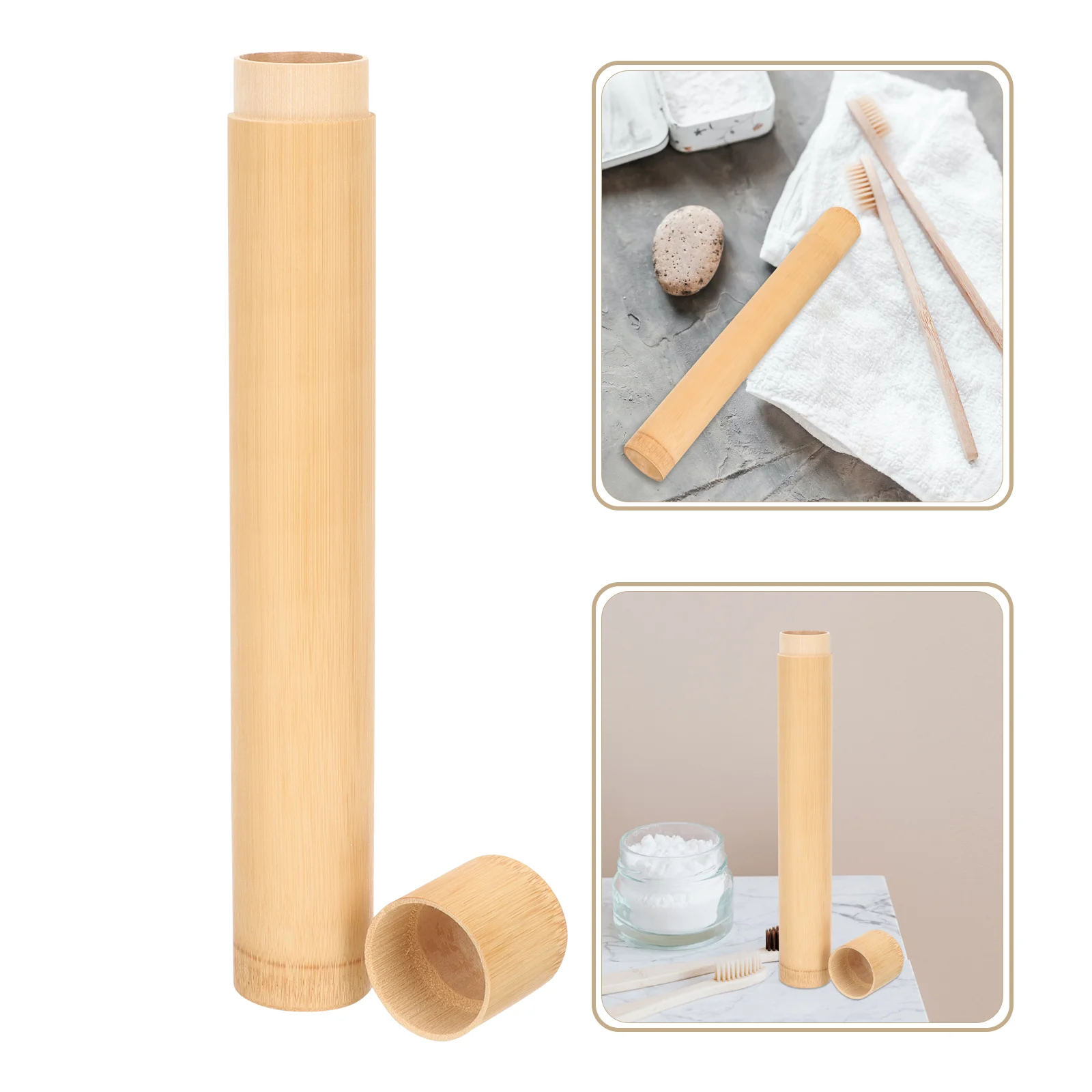 

Toothbrush Holders Stylish Cylinder Bamboo Toothbrushes Container Camping Case Khaki Travel