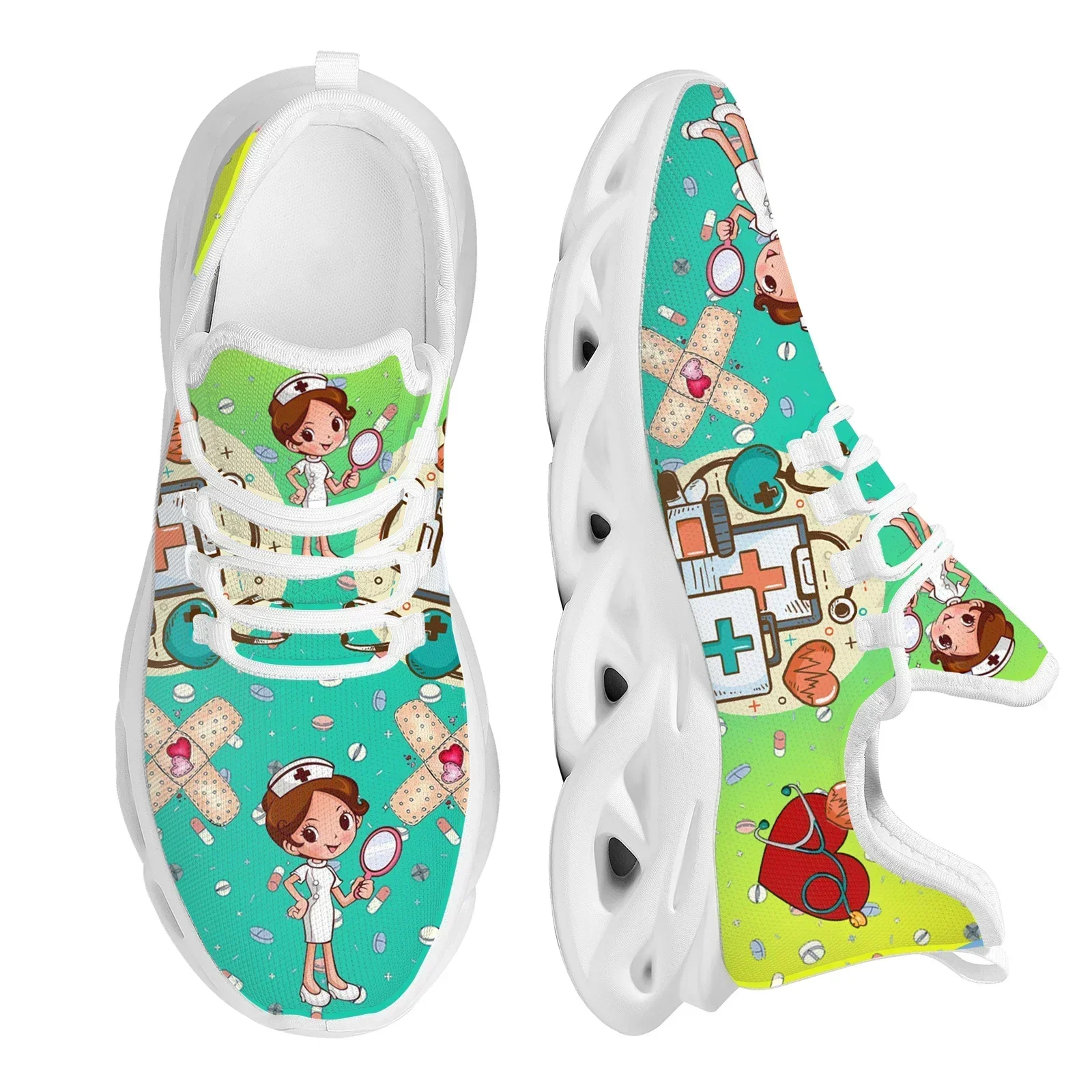 Brand Design Women Sneakers White Nursing Shoes Cute Cartoon Nurse Doctor Medical Print Light Lace-up Flats Footwear view 5