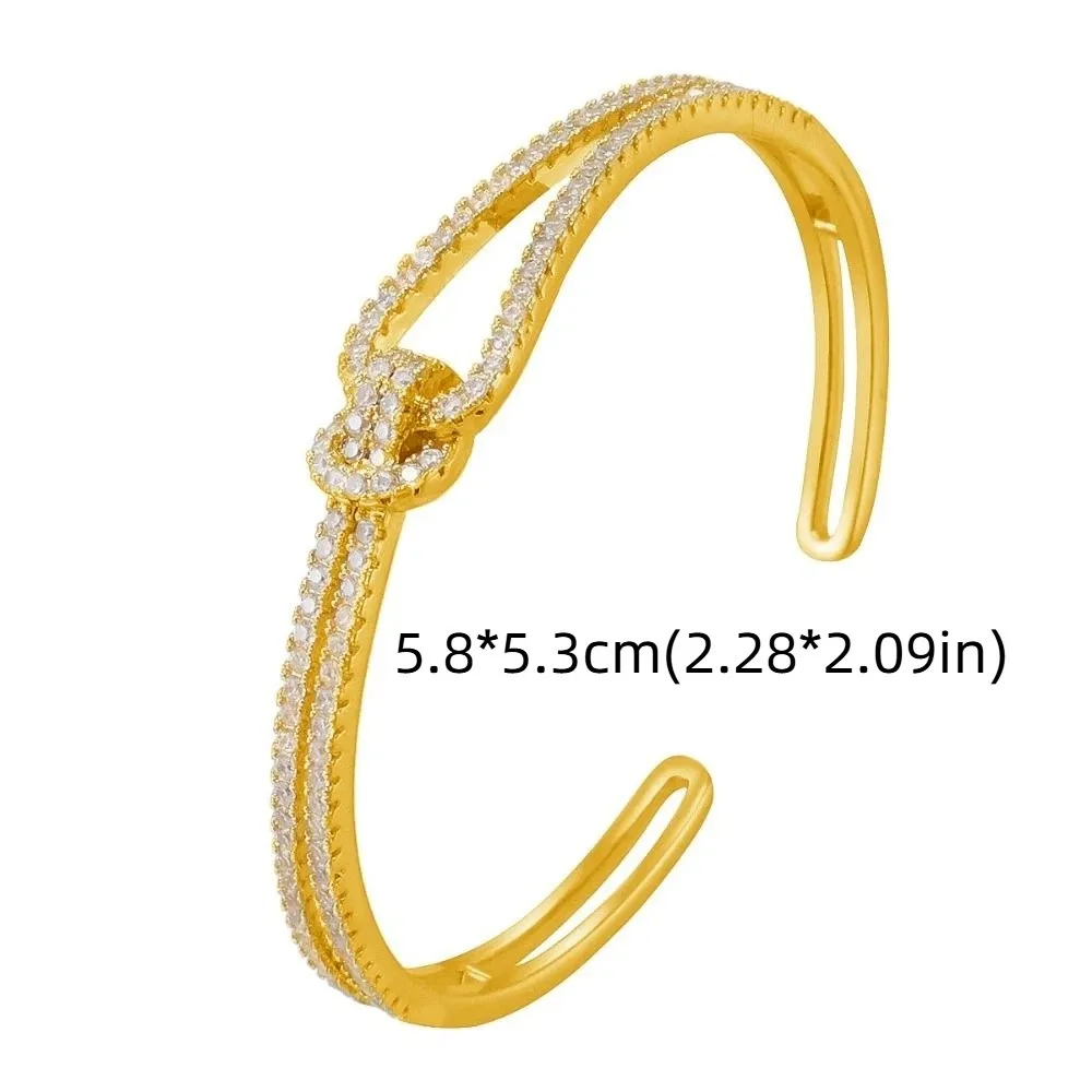 Light Luxury Cross Wide Open Bangle Crystal Knot Hand Jewelry Accessories Cuff Bangles Double Layer Fashion Rhinestone Bracelet