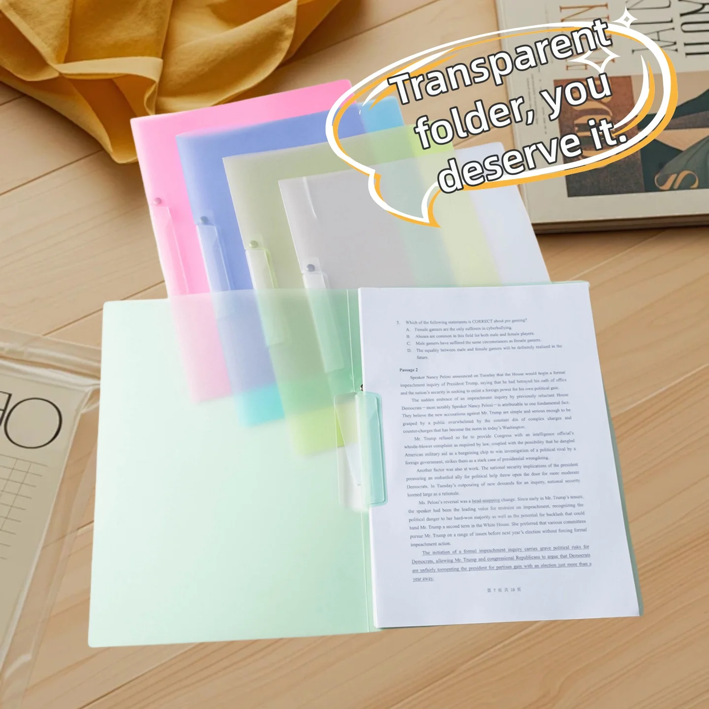 10Pcs A4 Single-Ring Binder with Side-Opening Buckle, Pp Transparent Document File Report Folder, Rotating Type