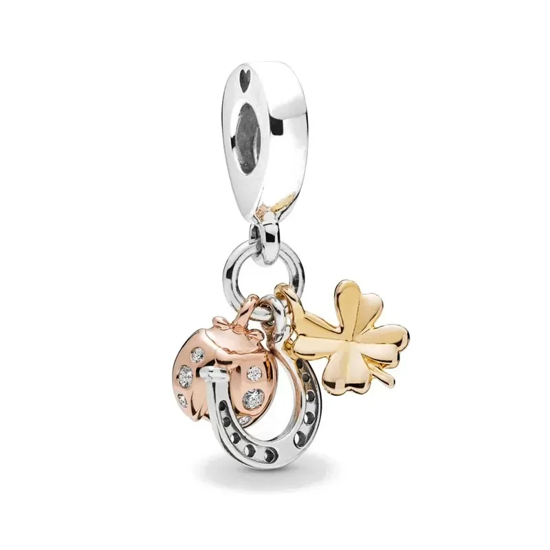 Abalorios de plata de ley 925 para pulsera Pandora, accesorio Original de oro rosa, estrella, Animal, hoja, bloqueo, corazón, regalo de joyería para mujer