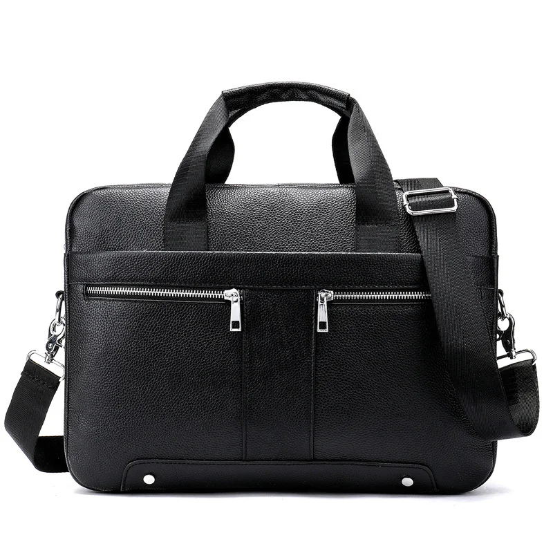 Bolsa de couro genuíno para homens, maleta casual, mensageiro de ombro, bolsa de computador de negócios, preta, nova