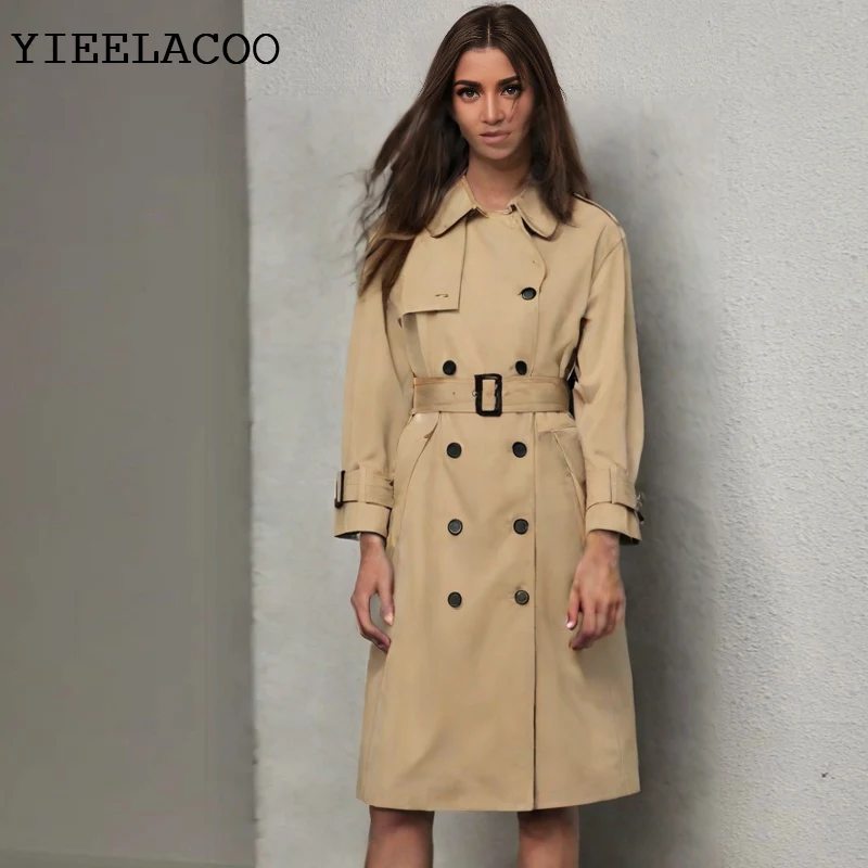 

Женская классическая цельная куртка весна/осень Модная повседневная высококачественная двубортная ветровка длиной