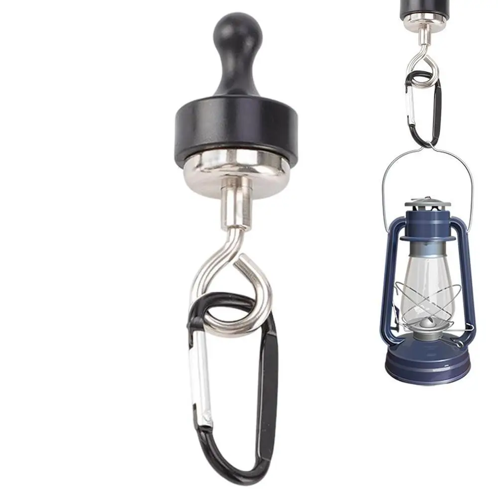 2Pcs Large Magnetic Hooks, Strong Suction, Carabiner Base, Black Heavy Duty Magnet, Outdoor Camping Tent Tarp Light Hiking Gear