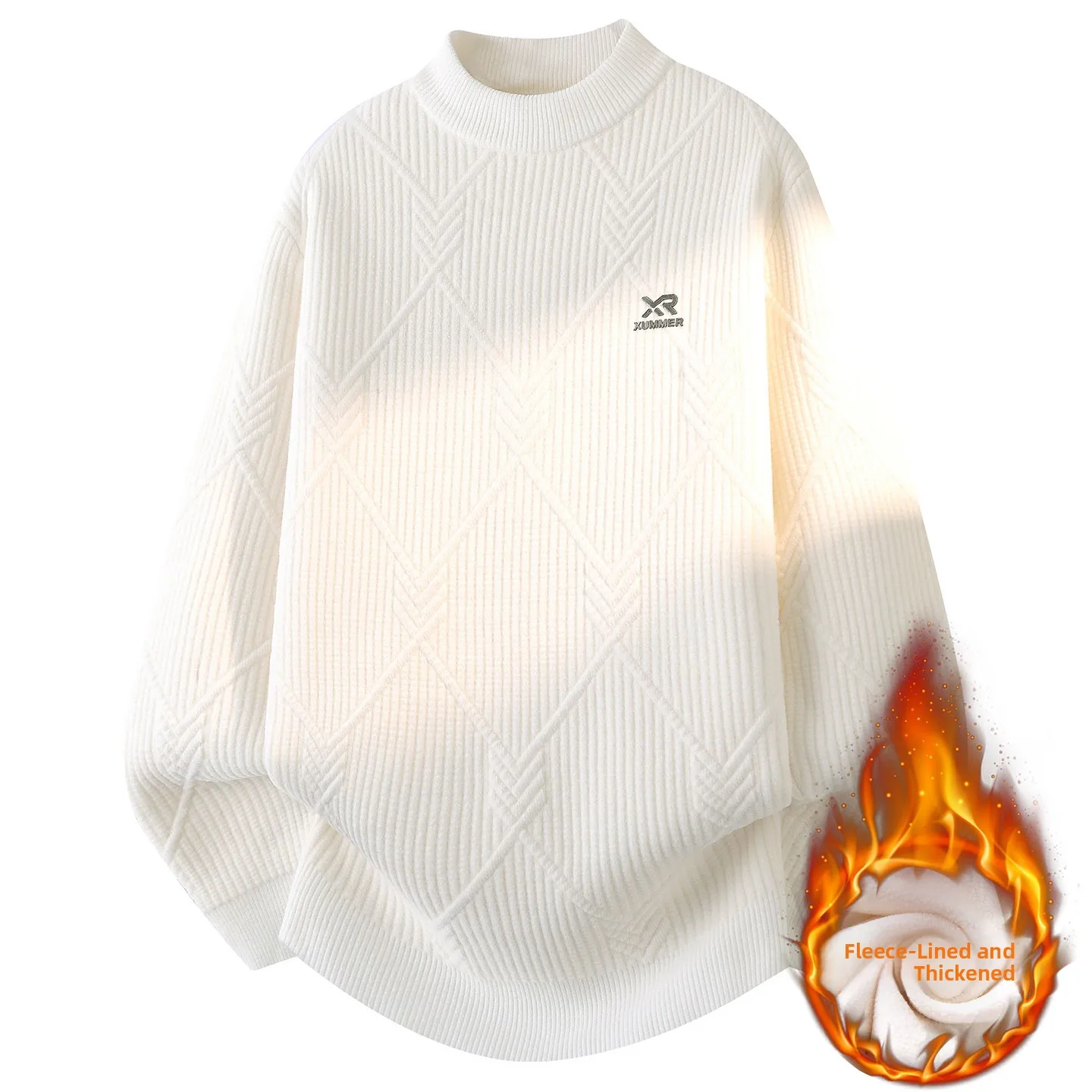 

Мужской утепленный вязаный свитер на флисовой подкладке, повседневный стиль, с воротником-стойкой, белая вязаная базовая рубашка, универсальная осенняя модель