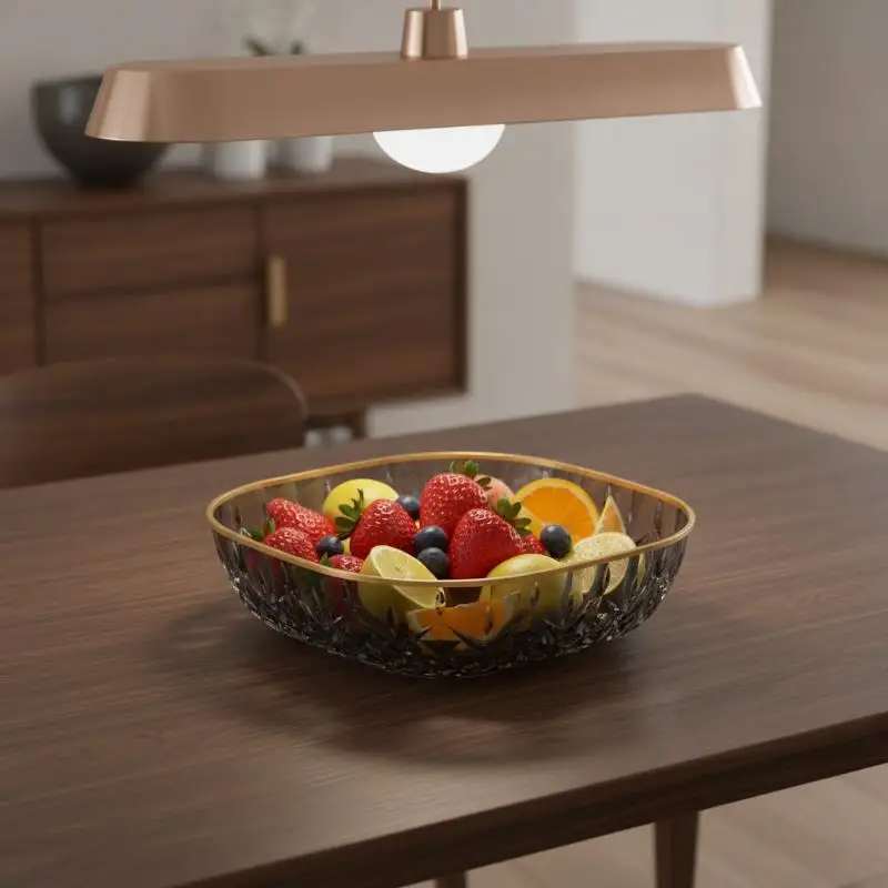 Crystal Fruit Bowl With Gold Rim Diamond Cut Texture Shatter Resistant For Serving Fruits Snacks Home Decor