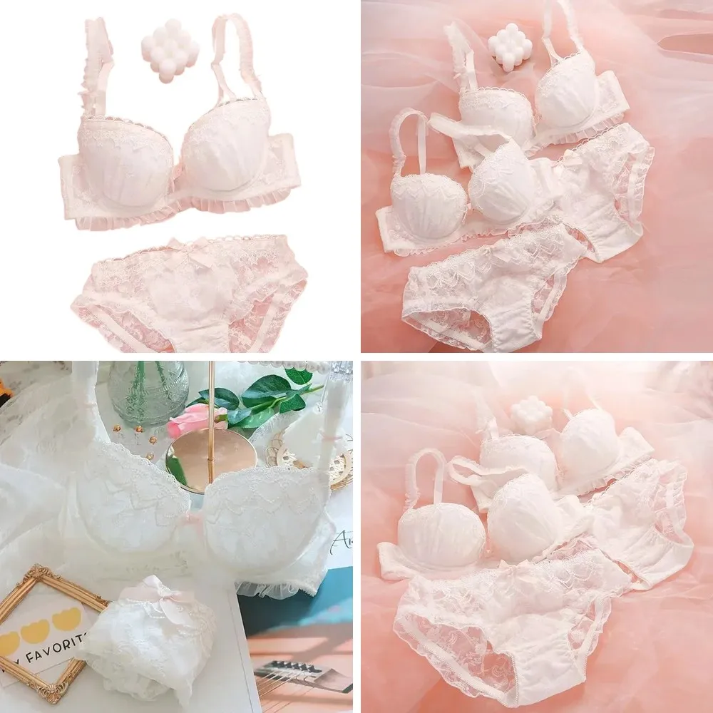 

Lolita Lingerie Set: Cute Plaid Bra & Panties with Steel Rings, Plus Size Maid Cosplay