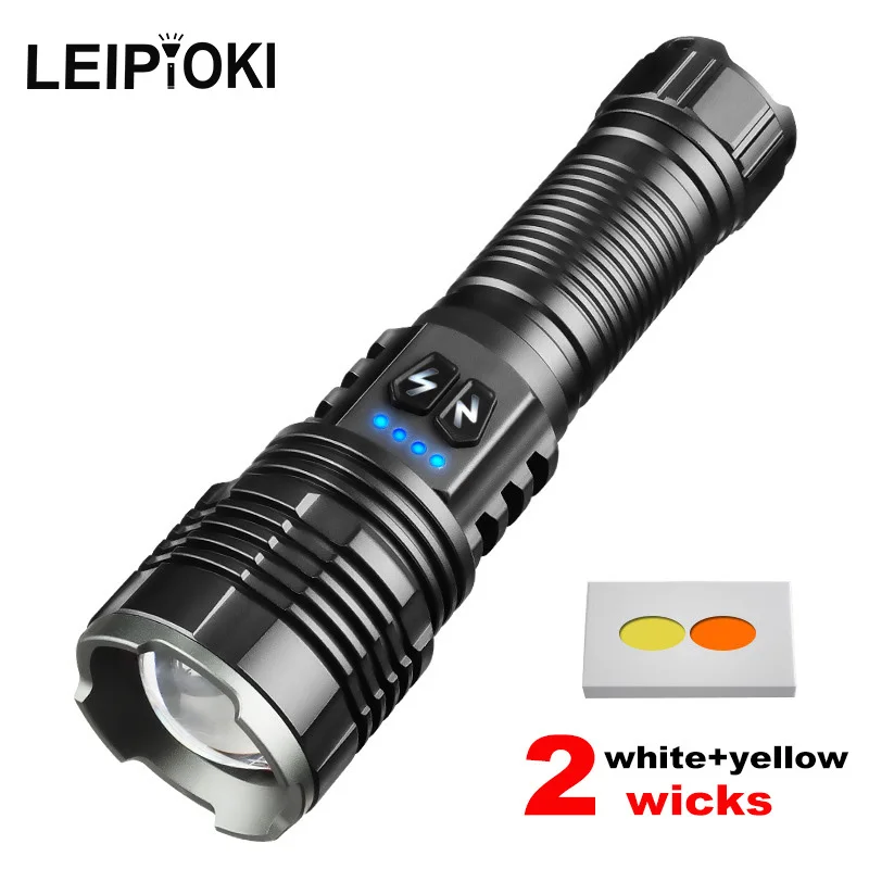 High power led flashlights yellow light white laser Flashlight Zoomable Spotlight Torch rechargeable lantern For Camping Hunting