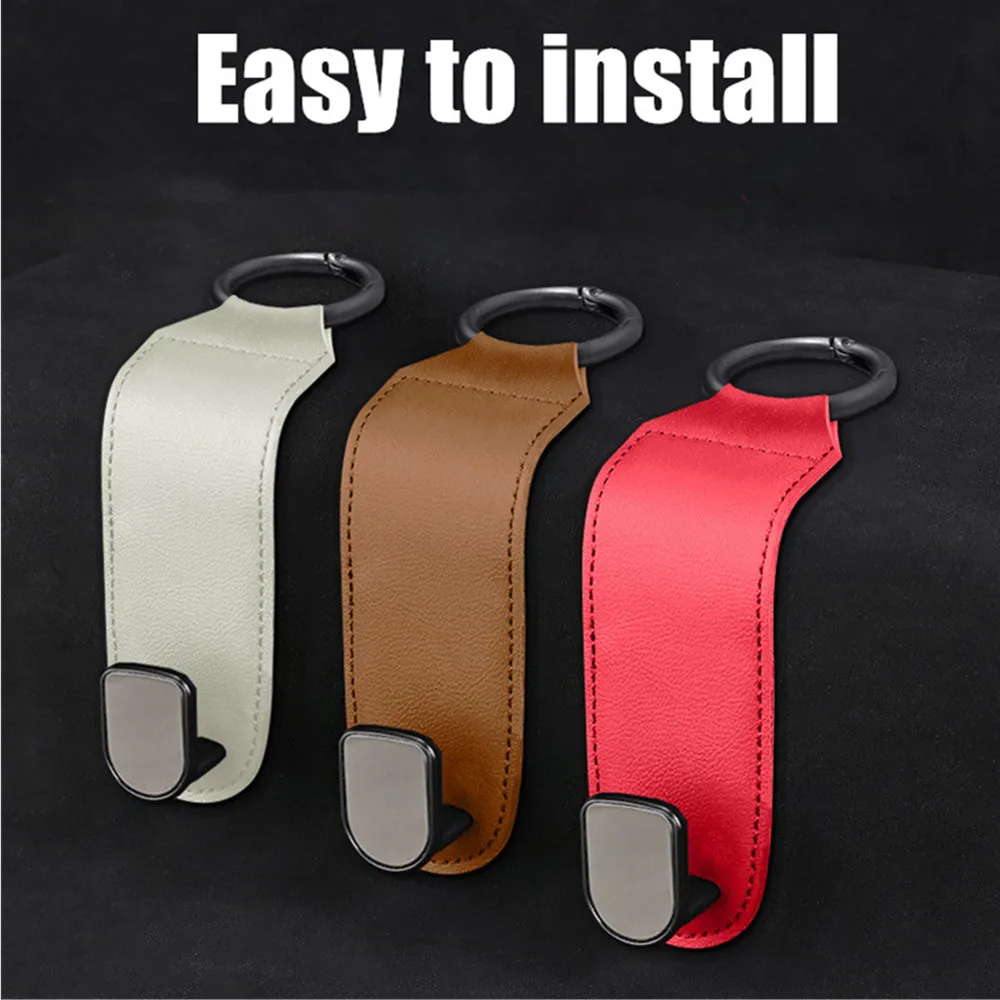 Leather Car Seat Headrest Hooks Hidden Back Hanger Storage Organizer Rear Rack for Purses Bags - Interior Accessory