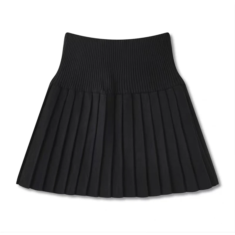 Autumn/Winter New Golf Women\'s Outdoor Sports Skirt Simple Elastic Waist A-line Short Skirt Versatile Knitted Folded Skirt