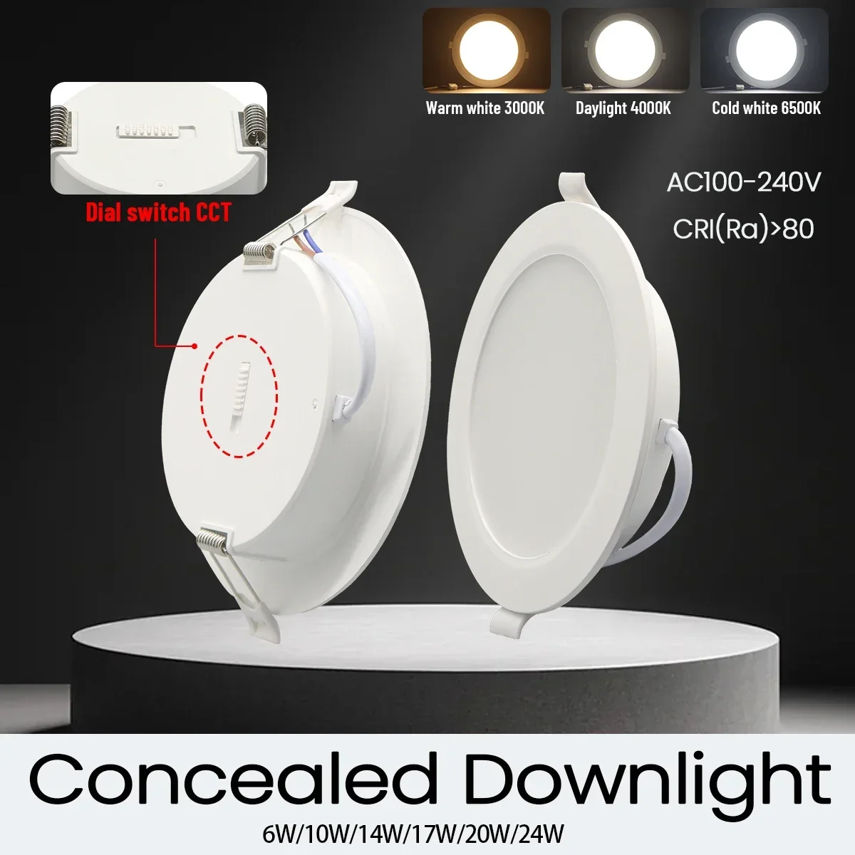 5 uds LED Downlight Dial Swich CCT 3000K 4000K 6500K lámpara empotrable de techo Panel redondo luces abajo para iluminación de sala de estar