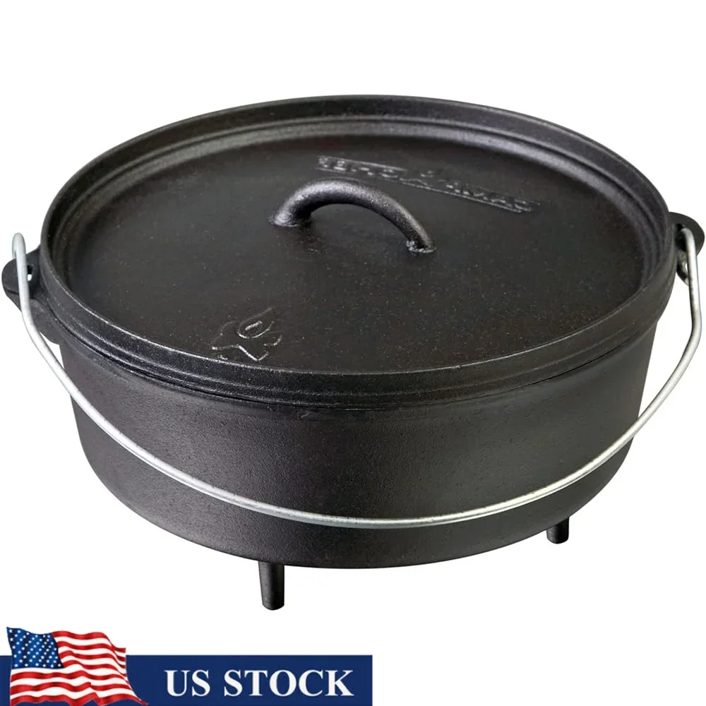 

Classic 10 Dutch Oven Cast Iron Pot with Lid True Seasoned Finish Versatile Indoor Outdoor Cooking Camping Stews Roasts Soups
