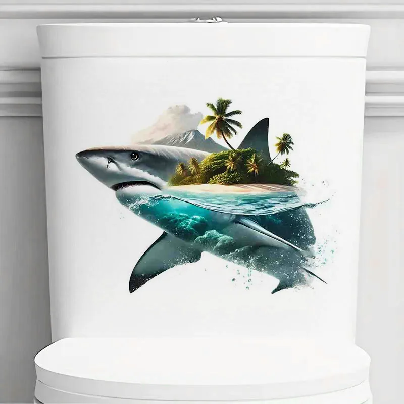 90625#Shark Self-Adhesive Toilet Stickers,Wall Decal Removable, Reusable Vinyl Car Sticker for Toilet Lid, Bathroom Decor