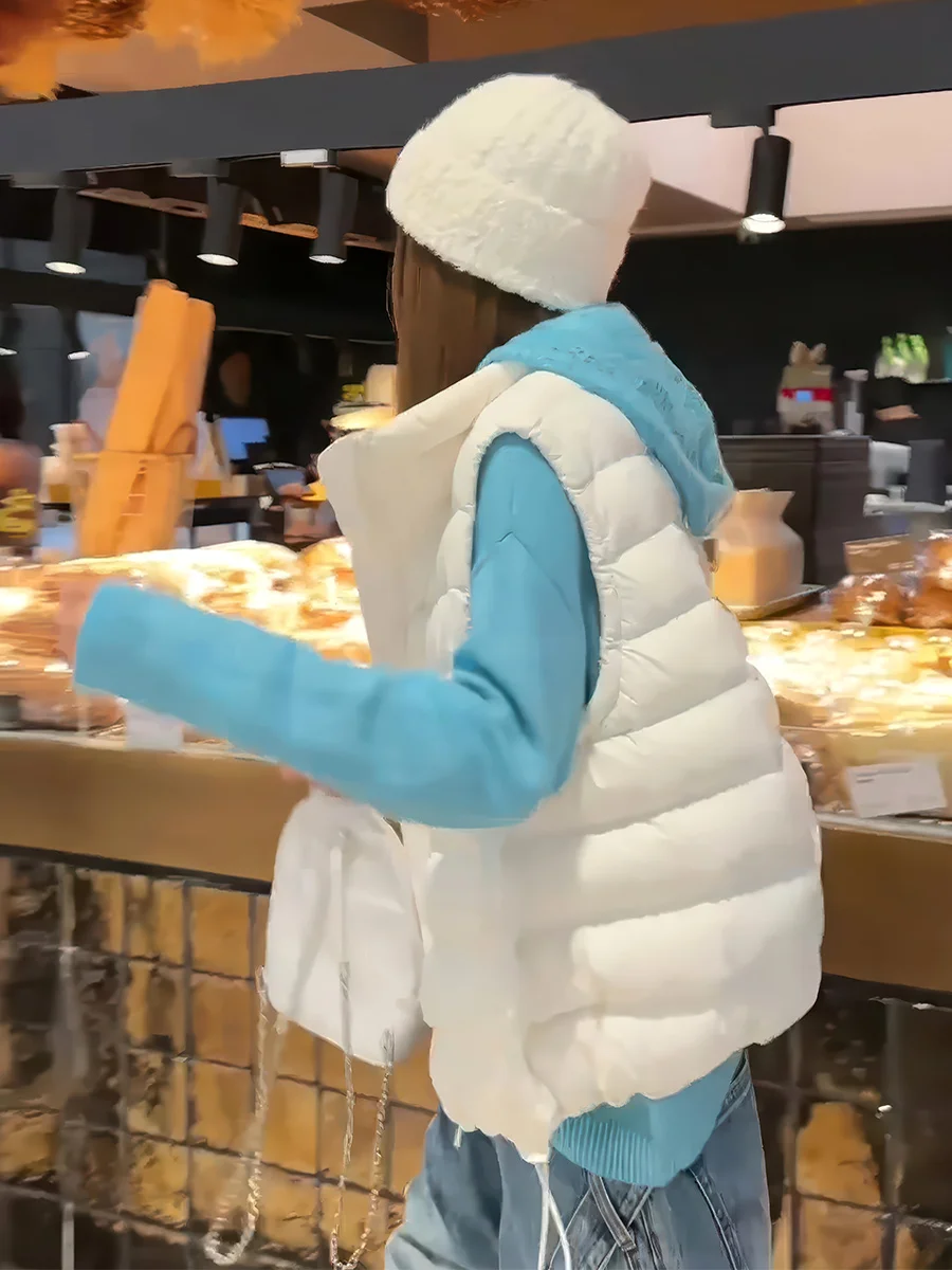 Chaleco Blanco Simple de Plumón para Mujer, Otoño Invierno, Cuello Alto, Sensación de Alta Gama, 90% Plumón Blanco