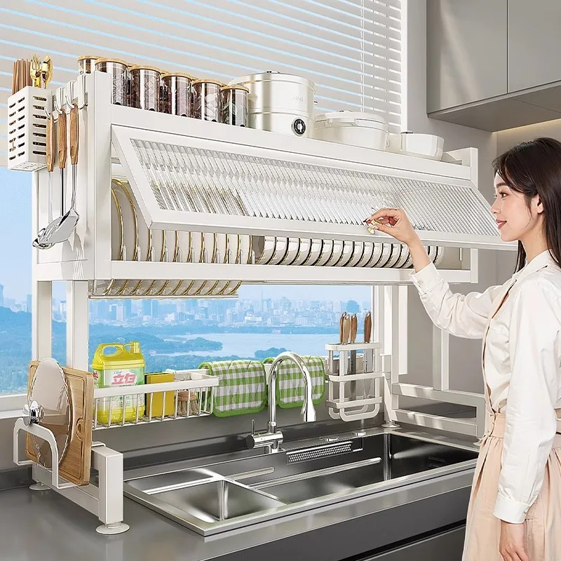 

Kitchen Sink Shelf Dishwasher Sink Dust-proof Cupboard Countertop Storage Tableware Multifunctional Storage Drain Rack