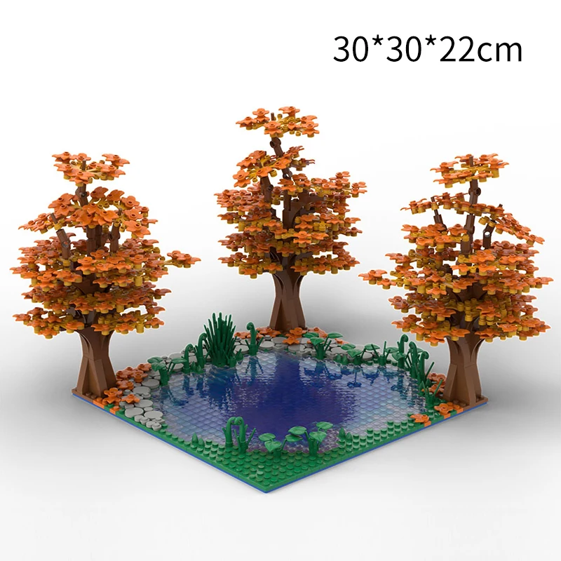 MOC Creative Lake Tree Autumn View Scene Building Blocks Assembly Maple Bricks Toys for Children Gifts Home Decoration