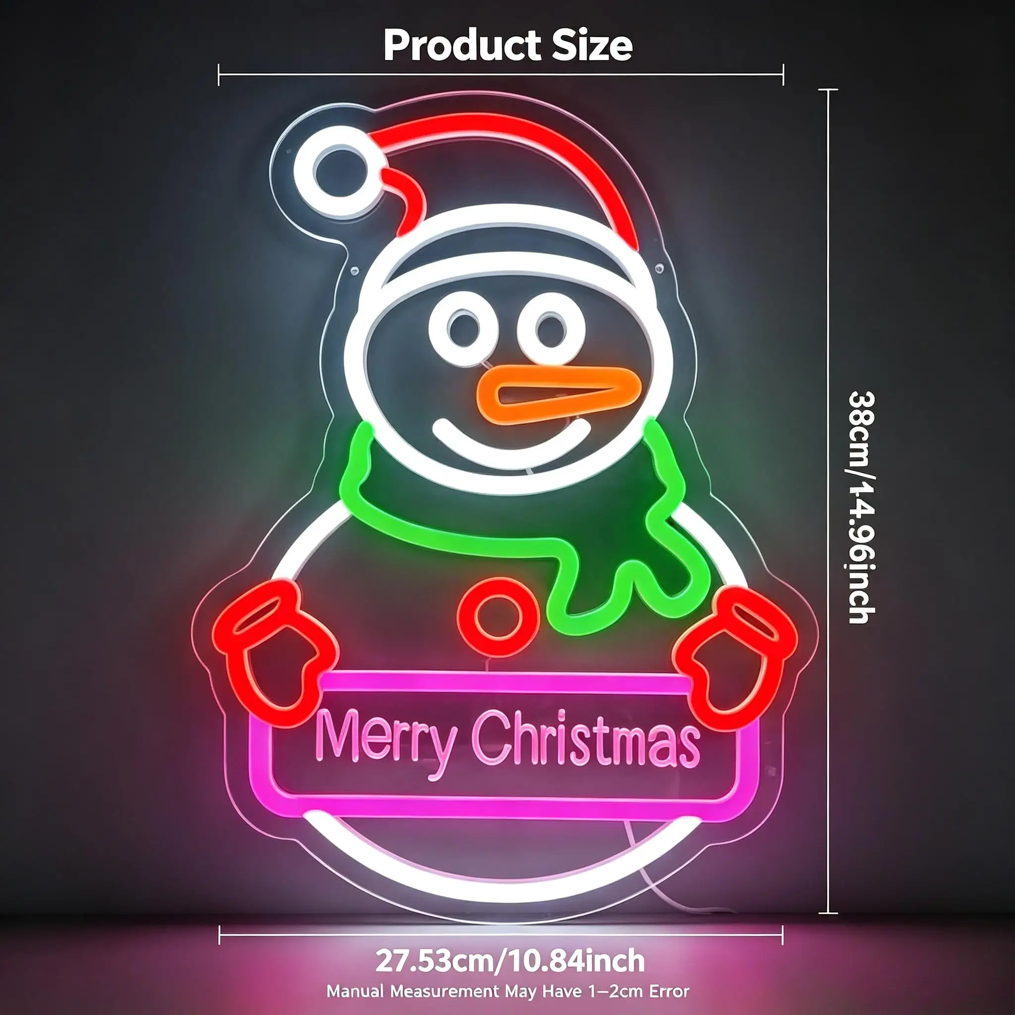 Snowman Merry Christmas Neon Sign USB Dimmable LED Light For Indoor Window Bedroom Bar Xmas Party Window Wall Decor Holiday Gift