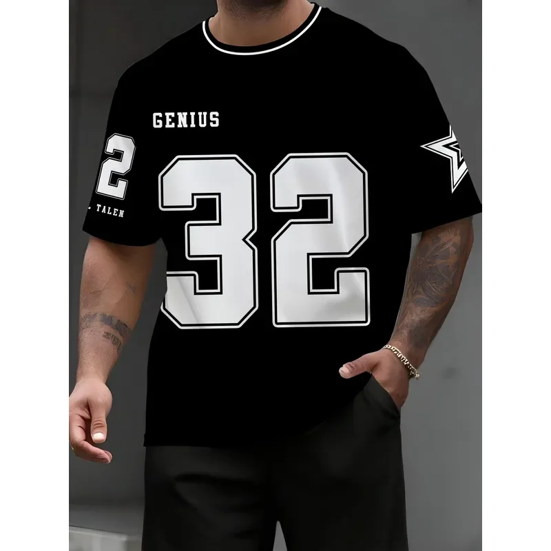 Men's Casual T-Shirt 2026 Crew Neck Short Sleeve Striking 32 Digital Pattern Breathable Regular Fit Daily Formal Wear