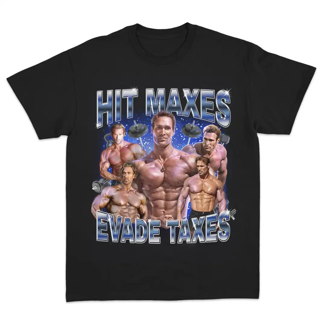

Hit Maxes Evade Taxes O'hearn Edition Забавная футболка с мумами для спортзала Мужчины Женщины Хлопковые футболки с короткими рукавами Высокое качество Y2k Топы Уличная одежда