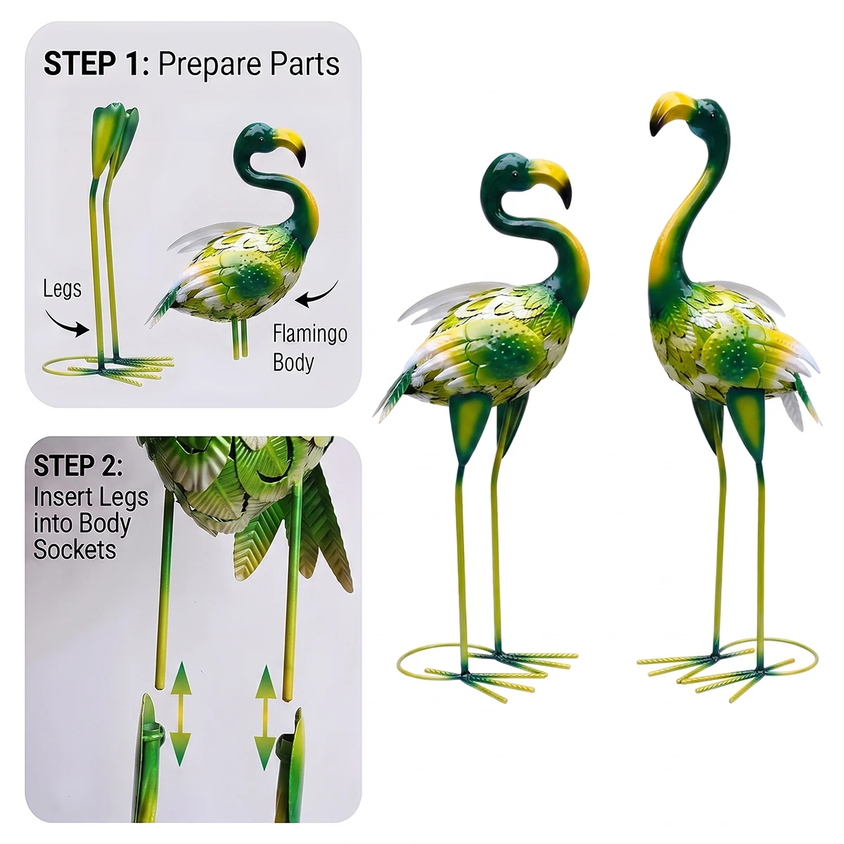 GEEYANG Large Metal Flamingo Garden Statue, Indoor Outdoor Yard Patio Lawn Decor, Mother's Day Wedding Housewarming Gift