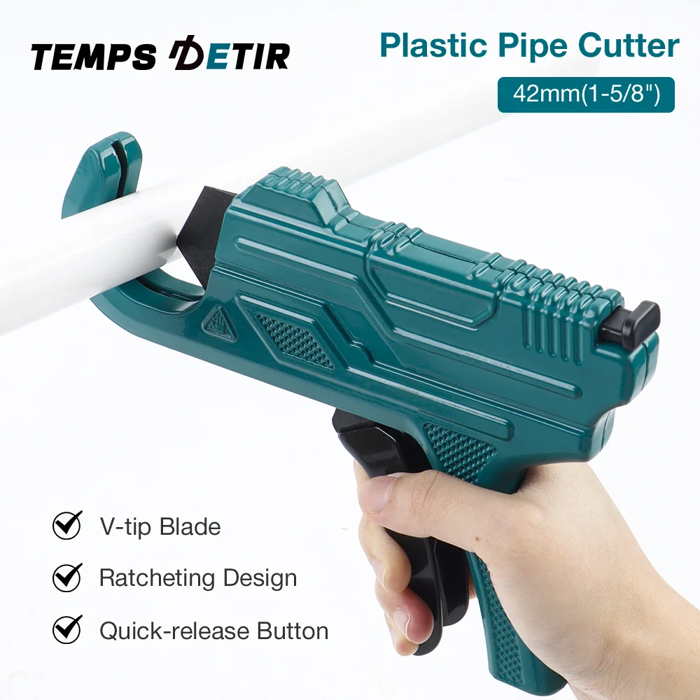 Durable 42MM Ratchet Tube Cutter One-hand Pipe Cutter with Deburring Tool & 1PC Replacement Blades Easy Cutting PEX/PVC/PPR Pipe