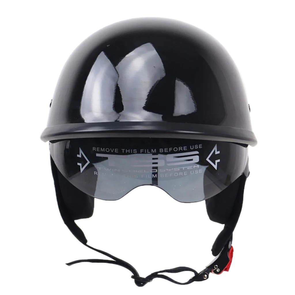 Glossy Black DOT Motorcycle Half w/ Drop Visor for Cruiser Chopper Biker