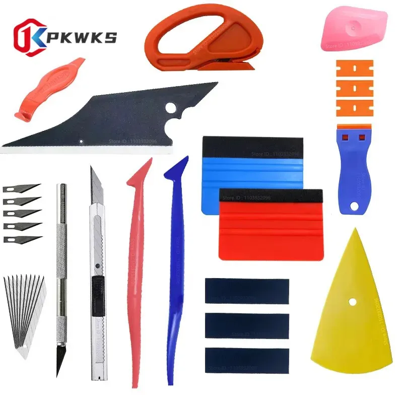 Car Film Wrapping Tool Kit Window Tinting Tools Vinyl Wrap Felt Squeegee Wrap Stick Vinyl Cutter Utility Knife Plastic Scraper ﻿